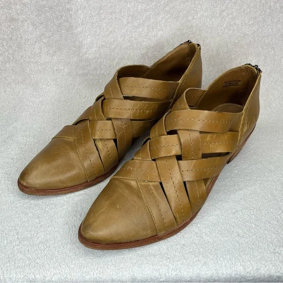 Frye Ray Huarache Woven Leather Ankle Booties Shoes-Womens 10-Tan/Brown-Designer - Picture 9 of 14